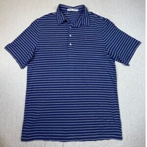 Criquet Men XL Golf Polo Blue White Striped Preppy Short Sleeve Casual Summer